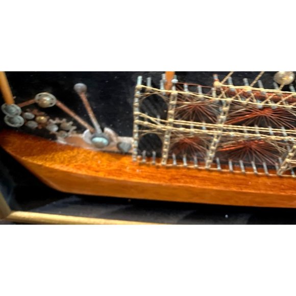 Vtg Velvet Steamboat Wire String Art Steam Punk Shadow Box Framed 70's - Picture 6 of 7